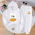thumbnail image 5 of fnnxnal Girls' White Kids Outfit Set, 100% Cotton Hoodie & Pants, Cute Duck Cartoon Loungewear, Soft Breathable Casual Daily Wear for 2-7 Years,Size 5 T, 5 of 5