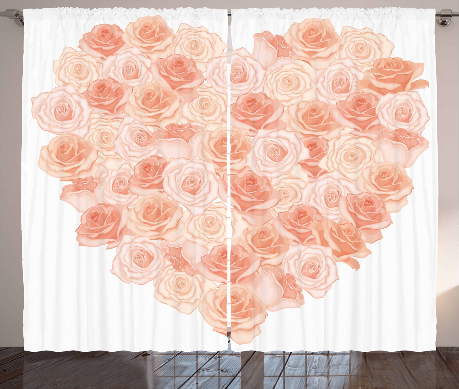 Heart Shaped Roses 3D Curtain Blockout Photo Printing Curtains Drape Fabric 