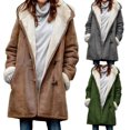 thumbnail image 2 of Xishao - Abrigos para mujer, manga larga, color sólido, con hebillas, frente abierto, peludo, forro polar sintético, chamarra larga para esquí de invierno Xishao ropa, 2 of 2