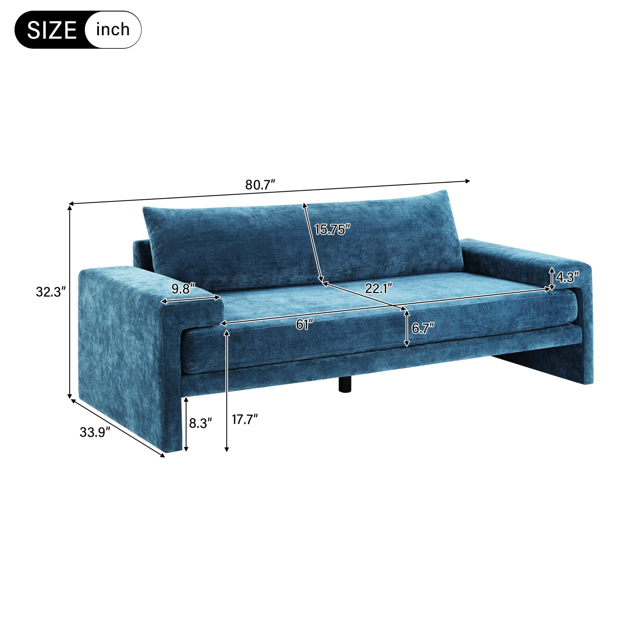 Christopher Knight Home 3-Seater Sofa with Chenille Upholstery, Wide Armrests, Thick Cushion, Blue