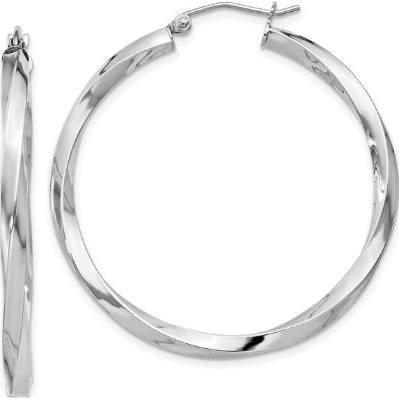 Sterling Silver Rhodium-Plated 3X40mmtwisted Hoop Earrings (41 X 39) Made In Mexico qe4587