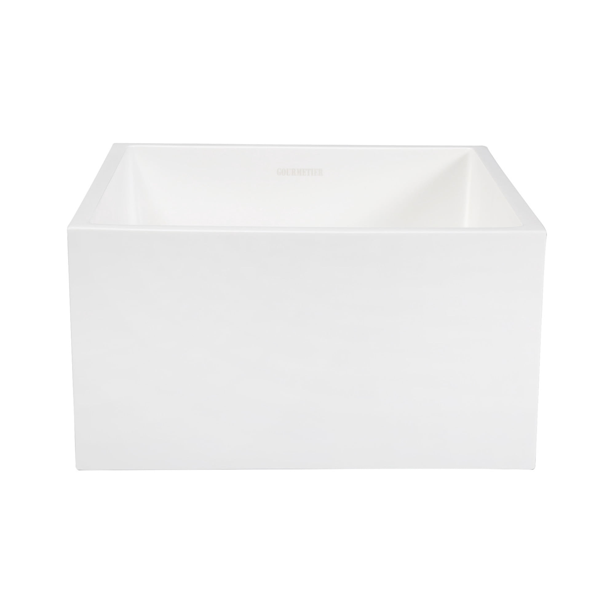 Gourmetier GKUSA15158 Arcticstone 15-Inch Solid Surface White Stone Apron-Front Single Bowl Farmhouse Bar Prep Sink with Strainer in Matte White