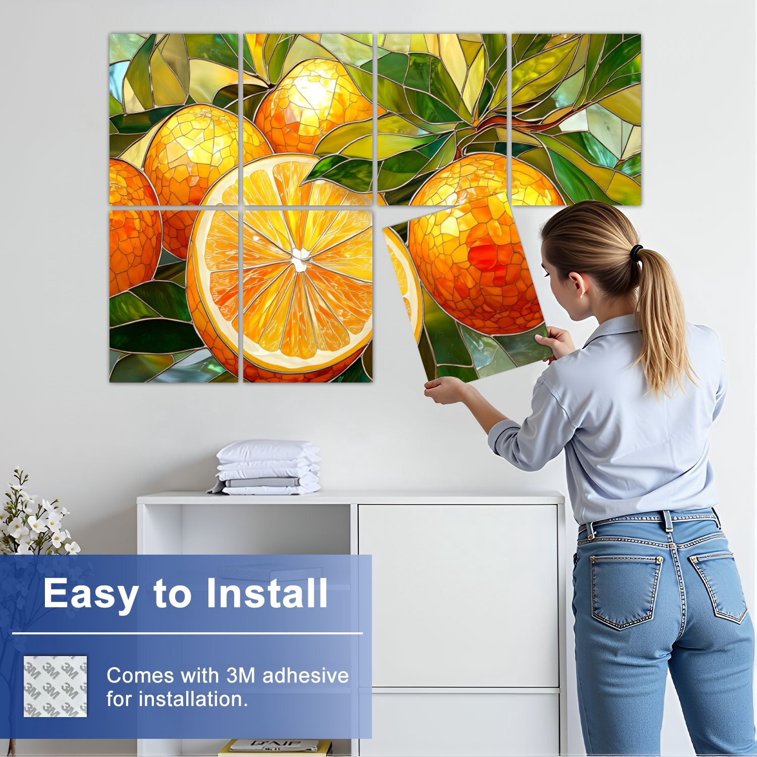 Stained Glass Style 8 Pack Art Acoustic Panels Sound Absorbing bright Oranges Decorative Soundproof Wall Panels Self Adhesive for Nursery Game Room Bedroom 48"x32"