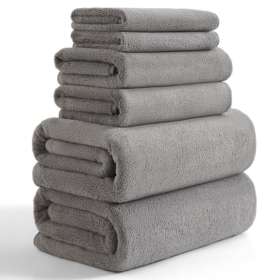 Beartech 6 Pack Bath Towel Set,Microfiber Towel Set,2 Bath Sheet,2 Hand Towel,2 Washcloth,Ultra Soft & Quickly Dry Bathroom Towel Set,Plush Highly Absorbent Shower Towel For Hotel Spa-Dark Gray