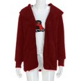 thumbnail image 7 of Women Hooded Cardigan Fuzzy Jacket Winter Open Front Fleece Coat Outwear with Pockets Red 3XL, 7 of 7