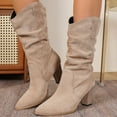 thumbnail image 6 of Lovzfmll Chelsea Boots Women, Slouchy Mid Calf Pointed Toe Chunky High Heel, Block Mid Heel Pointy Toe Boots Casual Fall Khaki Boots, 6 of 9