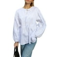 thumbnail image 1 of SUNSIOM Chemisiers à Nouer pour Femmes Manches Longues Col Rond Coupe Ample Babydoll Printemps Automne, 1 of 6