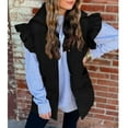 thumbnail image 5 of Luowei Winter Thermal Christmas Cardigan, Black Christmas Solid Color Coat, Women's Mid Long Puffer Vest Ruffle Sleeve Button Down Bubble Jackets Quilted Puffy Outerwear, M, 5 of 7