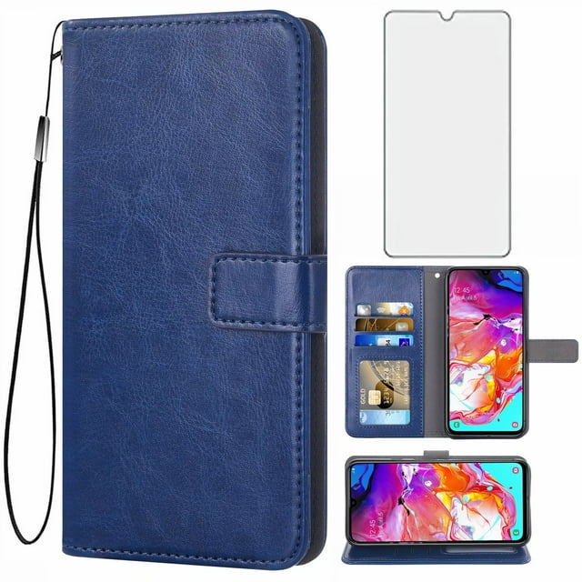 Mobile Phone Cover for Samsung A20s, Cover Premium Pu Leather Tpu Flip Cover Magnetic Closure Card Compartment Stand Function Wallet with Lanyard Protective Cover