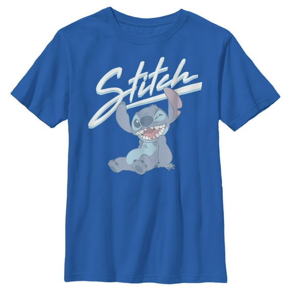 Boy's Lilo & Stitch Sitting and Winking Graphic Tee Royal Blue Large