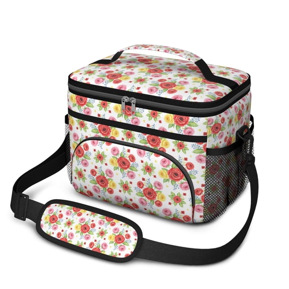 Lunch Box Pioneer Flower Floral Print Pattern Insulated Lunch Bag for Women Men,Medium Leakproof Lunchbox Cooler Bag Adjustable Strap,10 X 6.7 X 8 Inches