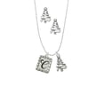 thumbnail image 2 of Delight Jewelry Silvertone Pebble Border Initial - C Silver tone Zig Zag Christmas Tree Charm Necklace and Stud Earrings, 2 of 4