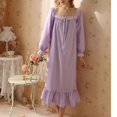 thumbnail image 3 of Previn Women's Cotton Victorian Nightgown Cute Pajamas Dress Princess Summer Long Night Dress Vintage Short Sleeve Ruffle Comfy Soft Sleepwear Purple Small, 3 of 4