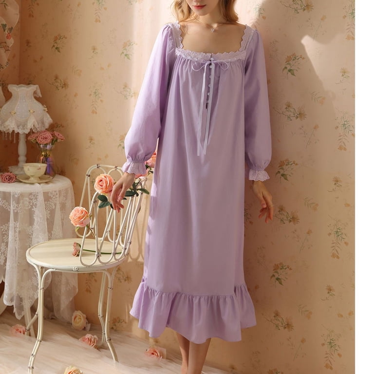 cute pajama dress AKOEE Womens Nightgowns Bowknot Ruffled Collar Cute Pajamas Sleep Long Dress Loose Soft Night Gown Fall Sleepwear (2xl, Pink), Women's