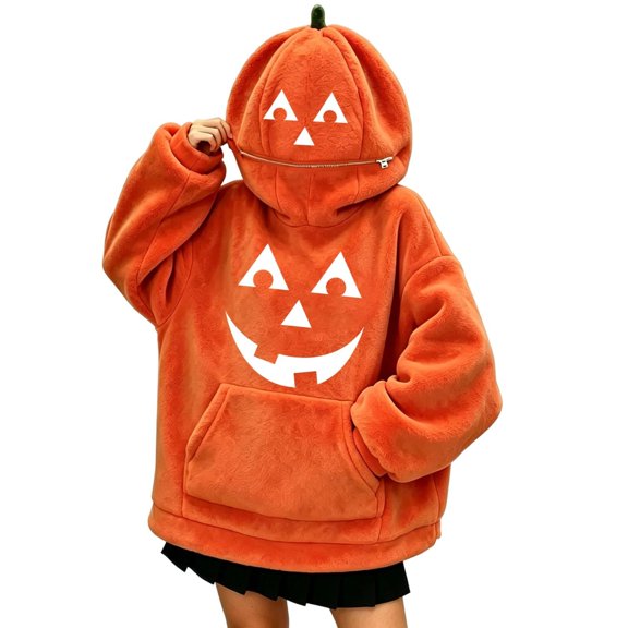 Zylarhe Halloween Sweatshirts for Kids Halloween Pumpkin Hoodie for Girls Pumpkin Design Kids Sweatshirt Cozy Hood Orange 4-5 Years