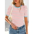 thumbnail image 5 of PRETTYGARDEN Women's Summer Puff Sleeve Tops Casual Ribbed Knit Crop Top Color Block Trendy Crewneck Striped Shirts, 5 of 10