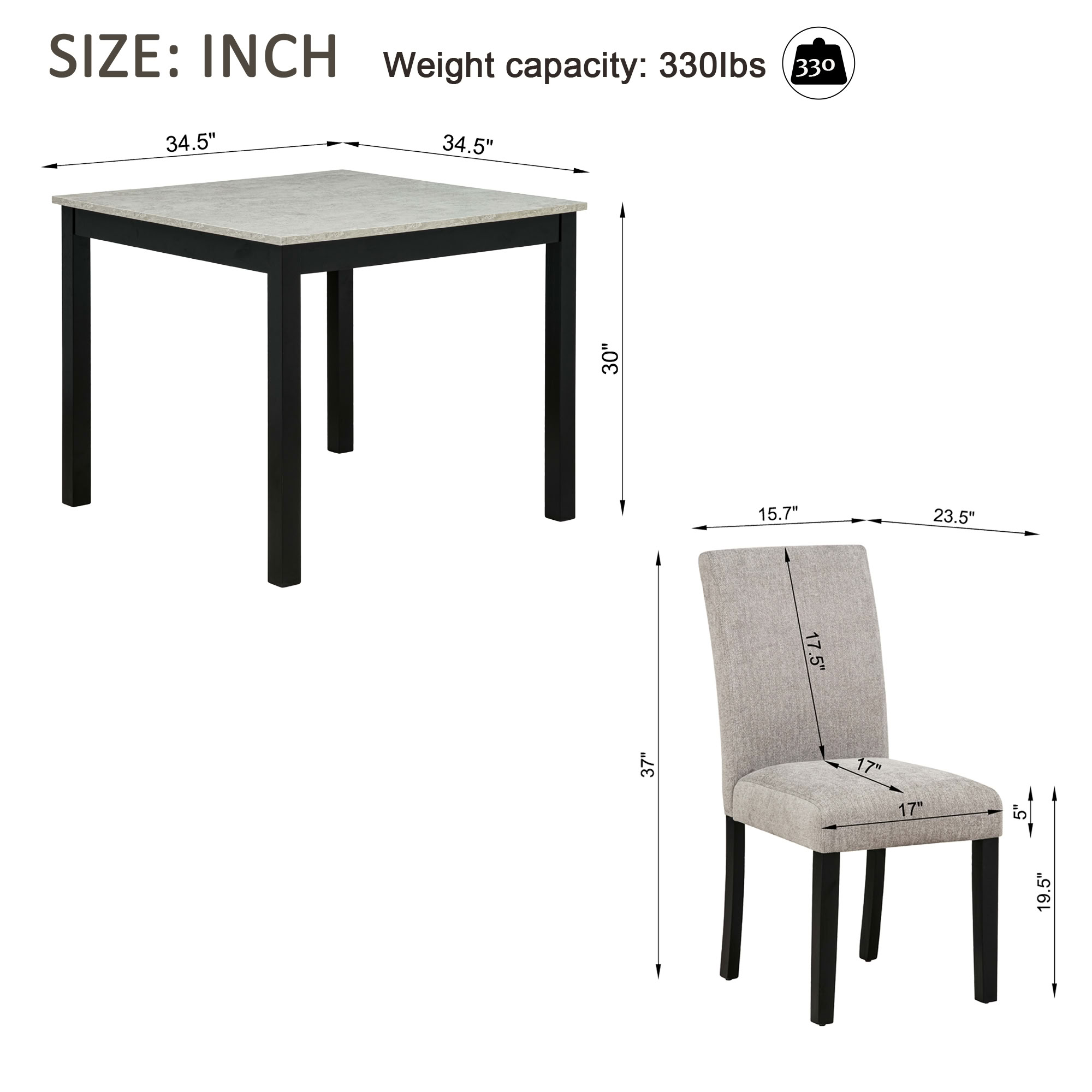 MAYEERTY 5-Piece Wooden Dining Table Set for 4-Person Kitchen Dining Room Restaurant, Grey & Black