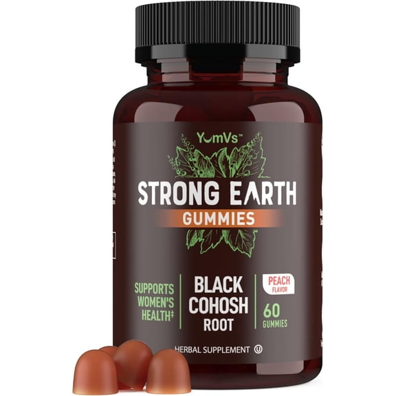 YUM-V’s Strong Earth 50 mg Black Cohosh Root Menopause Relief Hormone Balance for Women, 60 Count