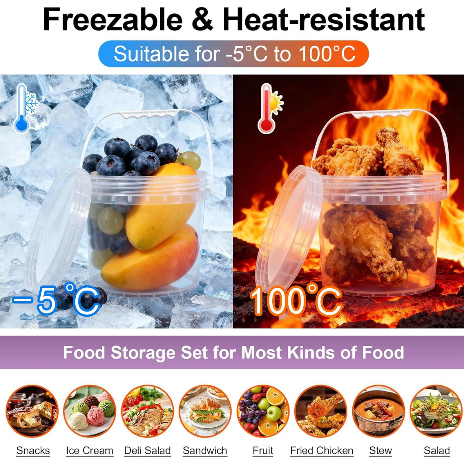 3 Gallon Plastic Bucket with Lid & Handle, Airtight Food Storage Container, Reusable Bucket for Flour Sugar Snacks, Heavy Duty Buckets, Portable Water Bucket Set, Kitchen Organization Camping Use