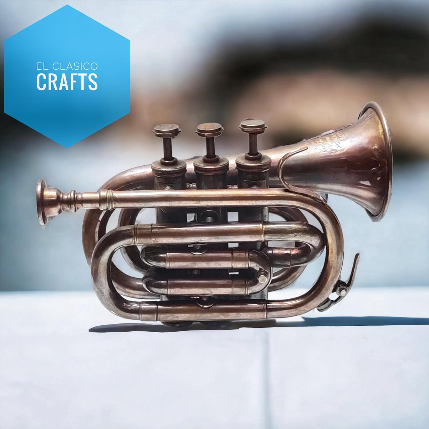 MM Vintage Bronze Antique Brass Trumpet Pocket Bugle Horn 3 Valve Mouthpiece Best for Gift and home decoration for musical theme