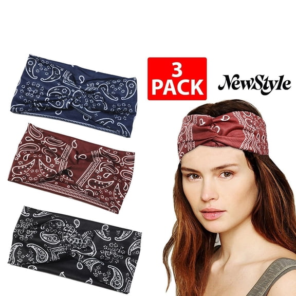 3-Pack Boho Headbands for Women, Leopard & Stripe Print Knotted Turban Hair Wraps - Stretchy, Soft & Wide Fabric Headbands for Everyday Style