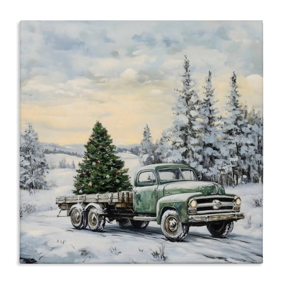 Stupell Industries Farmhouse Green Christmas Tree Truck Canvas Art, 17 x 17, by Petals Prints Design