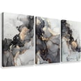 thumbnail image 1 of 3 Panel Canvas Wall Art Prints Black and White Grey Abstract Modern Framed Gold Fluid Lines Ink Painting Marbling Picture Home Bedroom Decor Print Poster Contemporary Hanging Artwork (12X16), 1 of 5