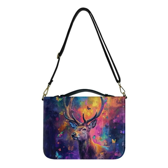 Kuiaobaty Deer Butterfly Print Bible Covers for Men Women Large Size Bible Case Bible Accessories PU Leather Bible Protective with Handle, Portable Scripture Bag Bible Protective, XL