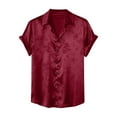 thumbnail image 2 of sunsanly Summer Men Shirt Turn-down Collar Single-breasted Short Sleeve Loose Solid Color Satin Applique Button Casual Daily Wear Mid Length Top, 2 of 7