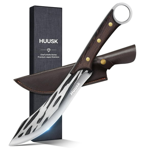 Huusk Knives, Meat Cutting Knife 7.5 Inch, Hand Forged Meat Cleaver, High Carbon Slicing Knife for Meat Cutting, Meat Trimming Butcher knife with Sheath, BBQ Brisket Kniv