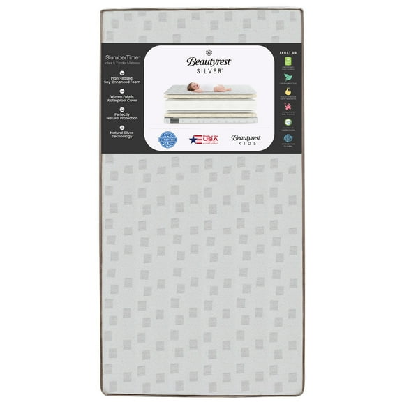 Beautyrest Silver Slumbertime 2-Stage Crib and Toddler Mattress - GREENGUARD Gold Certified - CertiPUR-US - Moisture Wicking - Made in USA- Lifetime Warranty