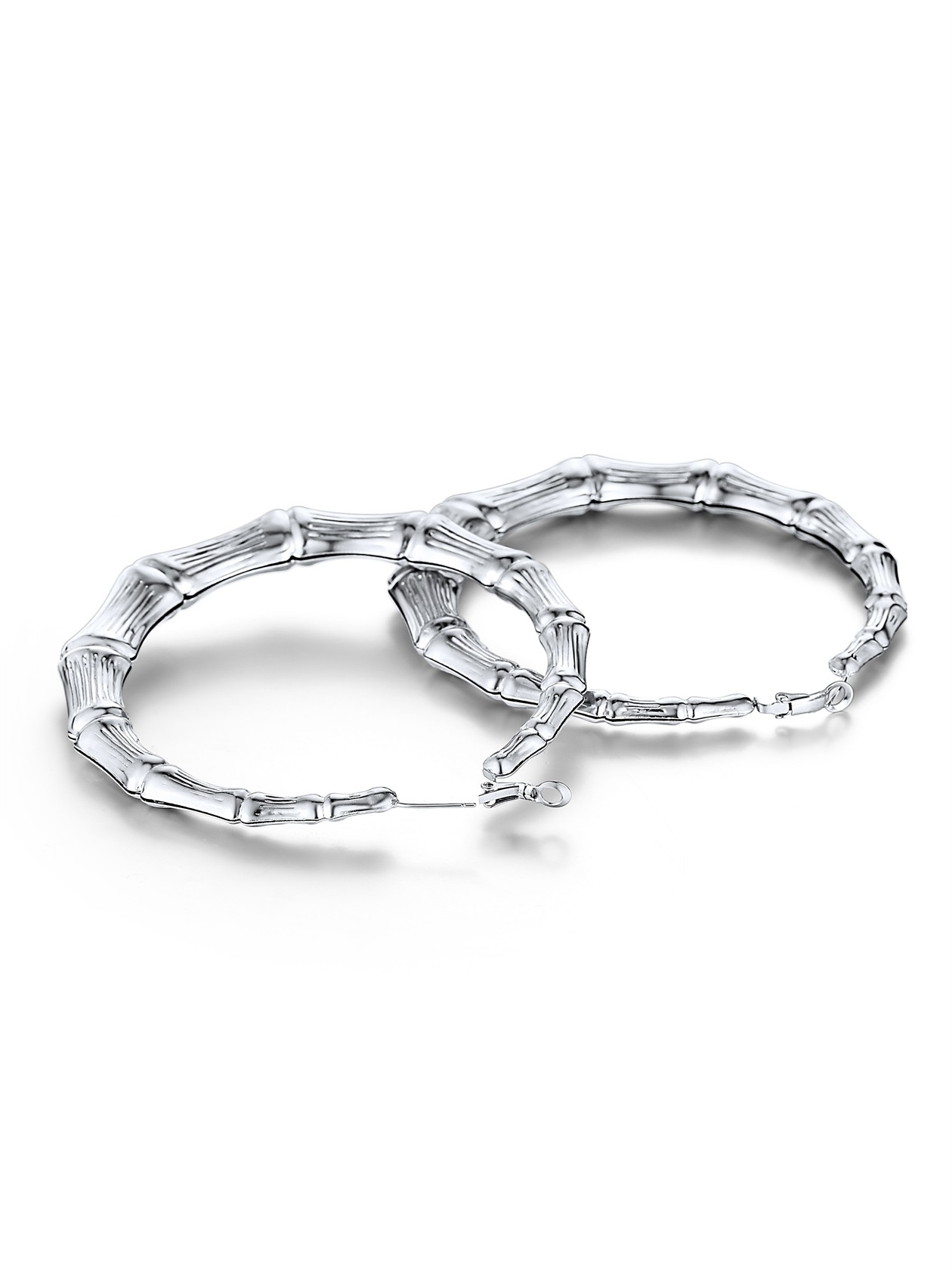 ChainsHouse Bamboo Hoop Earrings for Women Silver Hypoallergenic Chunky Earring Stainless Steel Birthday Christmas Anniversary Jewelry Gift