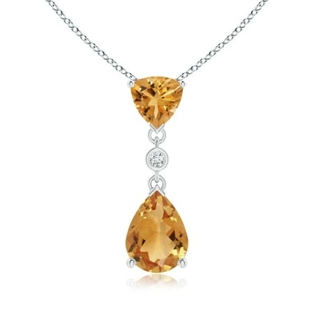 - Mother's Day Jewelry - Trillion and Pear Citrine Drop Pendant with Diamond in 14K White Gold (8x6mm Citrine) - SP1082CTD-WG-A-8x6