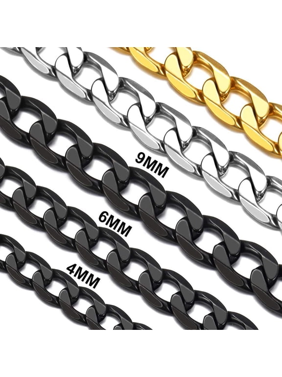 Mens Curb Chain 6mm, Hip Hop Style Chains, Cuban Chain Choker, Stainless Steel Black Cuban Link Chain for Men Women