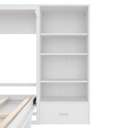 Mintazer Murphy Queen Bed with Reversible Storage Cabinet, Multifunctional Foldable Platform Bed with Adjustable Shelves & Drawer for Guest Room Bedroom, White