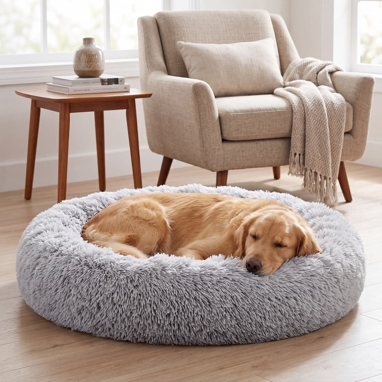 CONCETTA Fluffy Donut Dog Bed, Large, Gray photo 1