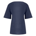 thumbnail image 5 of Cuoff Blouses for Women Fashion Casual Temperament Round Neck Vintage Cotton and Hemp Solid Button Short Sleeve T-Shirt Womens Tops Navy 4X, 5 of 5