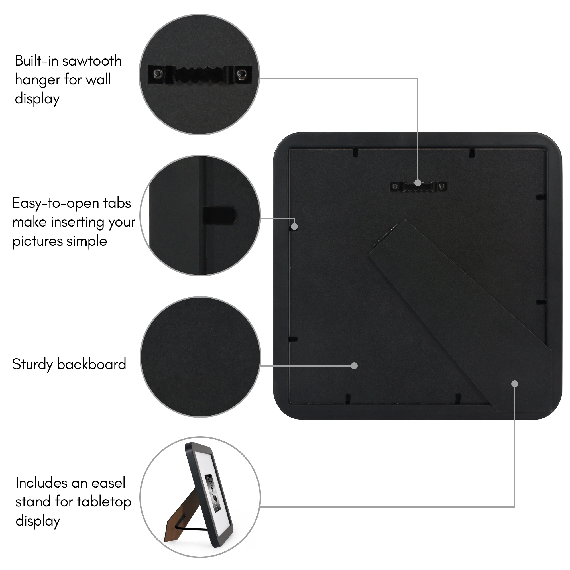 Americanflat 8x8 Picture Frame with Shatter-Resistant Glass with 4x4 Mat Round Corner Molding Mod - Black