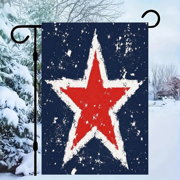 RKSupls Patriotic Linen Double Sided Garden Flag, Independence Day Themed Yard Decor, Distressed Patriotic Star Outdoor Banner for Holiday Lawn