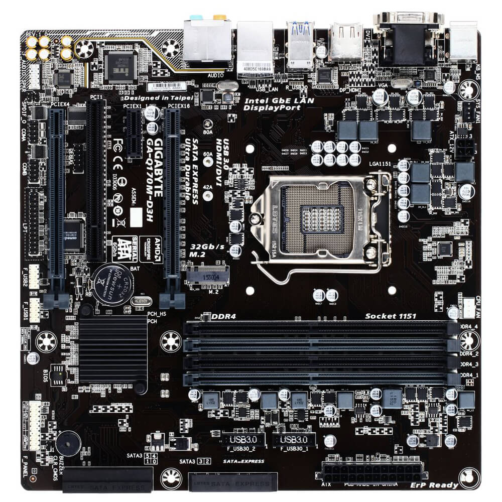 Gigabyte Ultra Durable GA-Q170M-D3H Desktop Motherboard, Intel Q170 Chipset, Socket H4 LGA-1151, Micro ATX - image 2 of 5