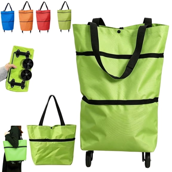 Foldable Shopping Cart with Wheels, 2-in-1 Lightweight Foldable Shopping Cart, Wheels Reusable Rolling Tote Bag for Shopping, Picnics