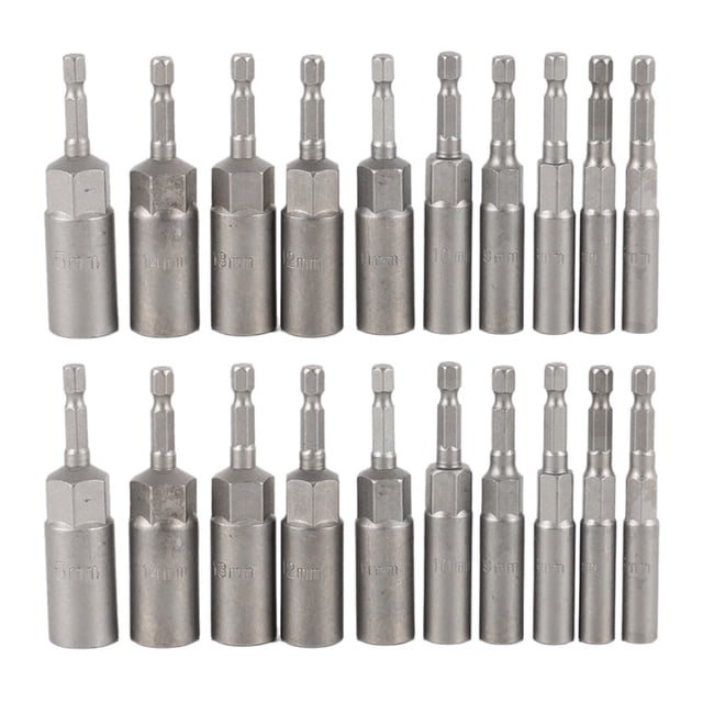 20Pc 1/4 Inch Wrench Hex Bit Socket Set Deep Long 1/2 Inch Impact Drill Socket Adapter Drill Bits,20 * Drill Socket,Silver & grey