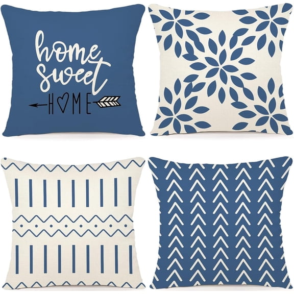 Pillow Covers 20x20 Set of 4, Modern Sofa Throw Pillow Cover, Decorative Outdoor Linen Fabric Pillow Case for Couch Bed Car，Light Blue