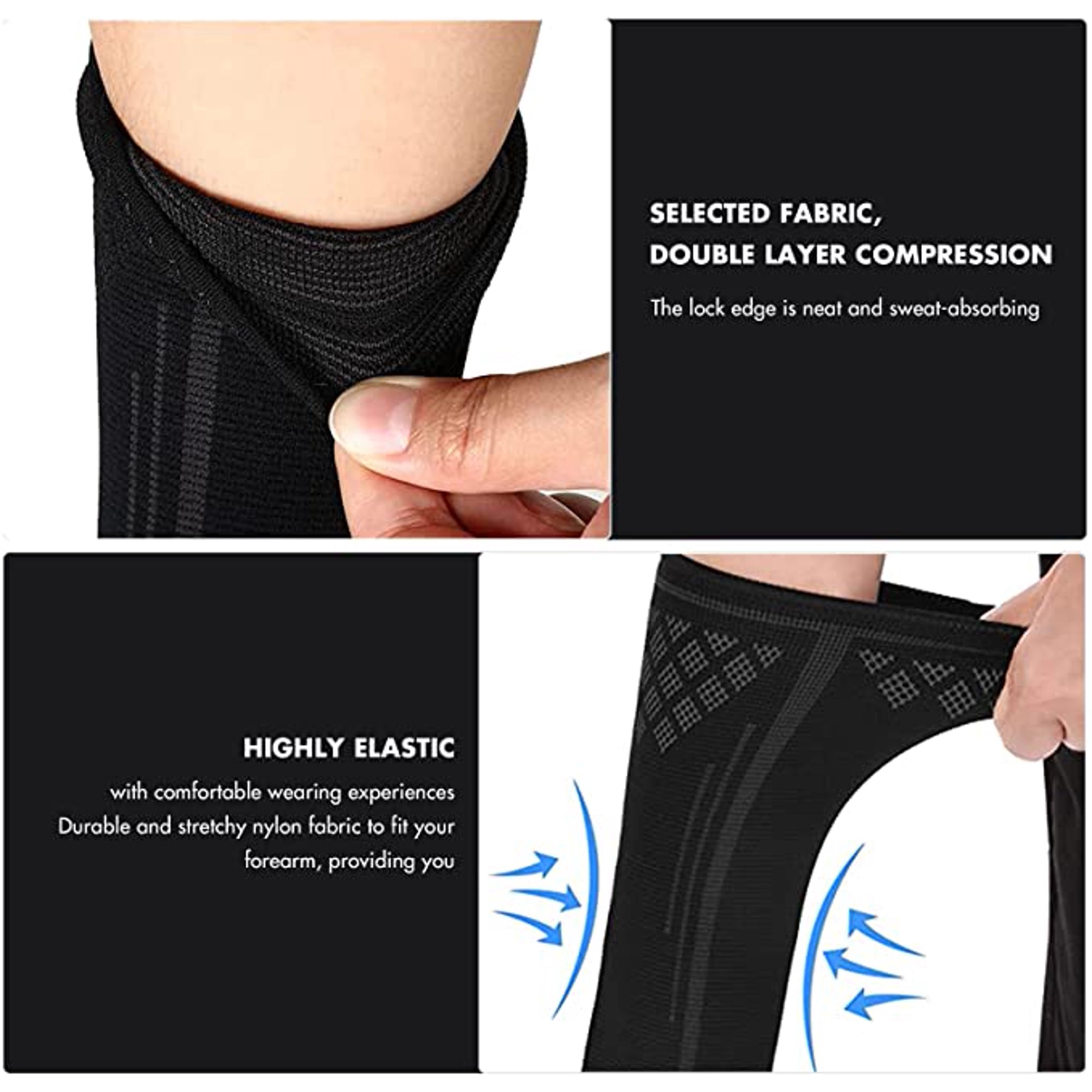 Manchons D'avant-bras De Compression Pour Volley-ball/basket - Taille L, Noir, Polyamide/élasthanne