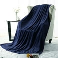 thumbnail image 4 of PiccoCasa Plush Flannel Fleece Throw Twin Full Queen King Bed Blanket Navy Blue 90" x 90", 4 of 7