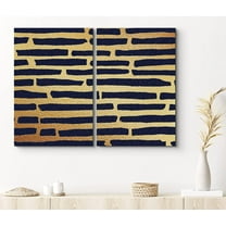 PixonSign Canvas Print Wall Art Set Line Pattern over Golden Background Abstract Shapes Illustrations Modern Art Contemporary Dramatic Warm Black and Gold for Living Room, Bedroom, Office - 24"x36"x2