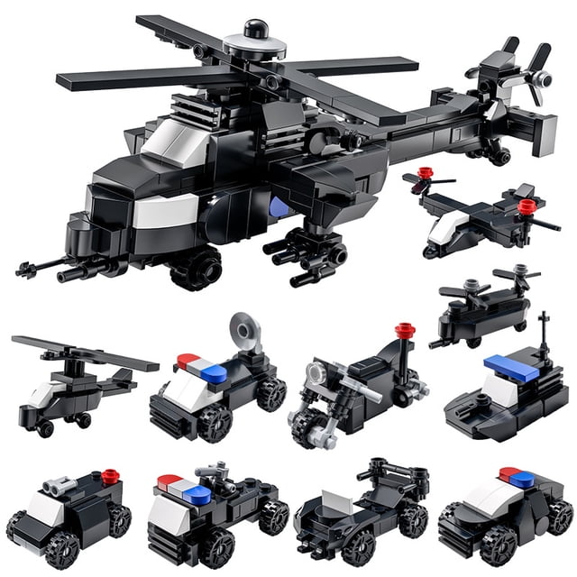 Juguete de bloques de construcción para niños, ensamblaje de partículas pequeñas, helicóptero policial especial, 10 cajas (Qiwu 77732)