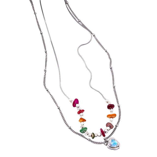 SIfdSeng Collier Coloré Perlé pour Filles Chaîne de Clavicule Cœur de Papillon Douce et Enfantine