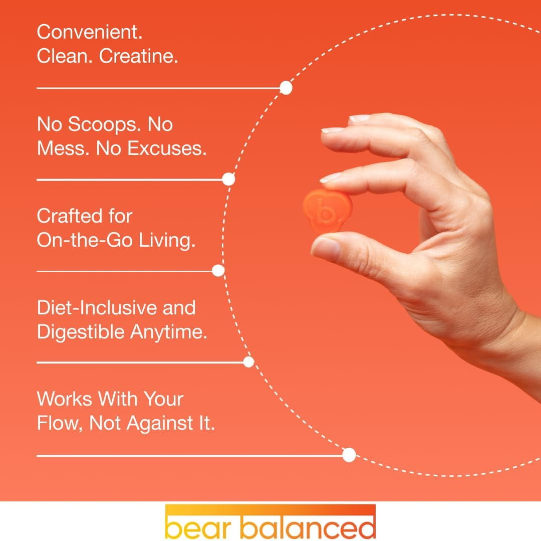 Bear Balanced Creatine Gummies, Muscle Growth Support for Men and Women, Peach Mango, 90 Count