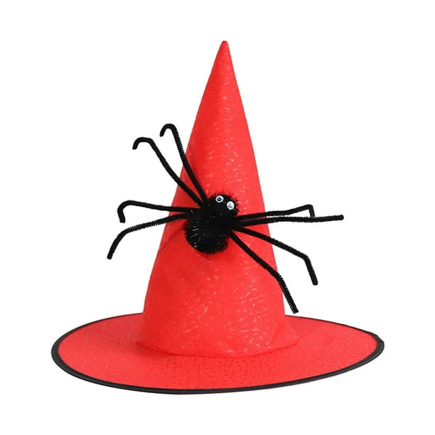 Sombrero de bruja, sombrero puntiagudo, decoración moderna de araña, sombrero de hechicera con ala ancha. Rojo